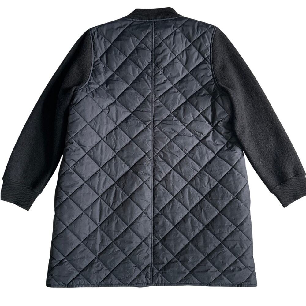 Eileen Fisher Mixed Media Quilted Jacket Wool Knit Sleeves Black Modern Large - Picture 2 of 9
